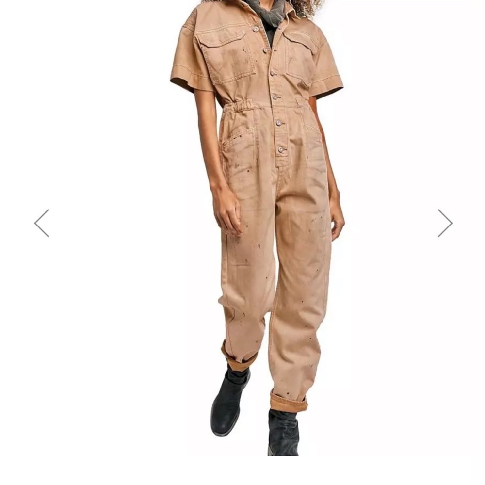 Free People painters jumpsuit tan L